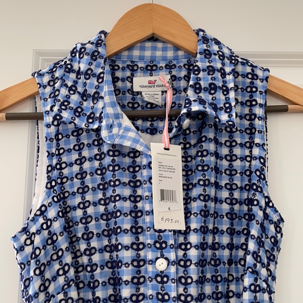 Vineyard Vines Dress Eyelet Gingham Blue White
